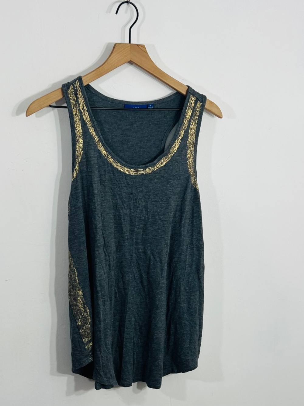 Apt 9. Gray Tank Top Scoop Neck Gold Detail Good Stretch Casual Preppy Summer M